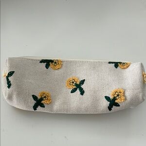 Embroidered yellow flower canvas pouch bag zipper